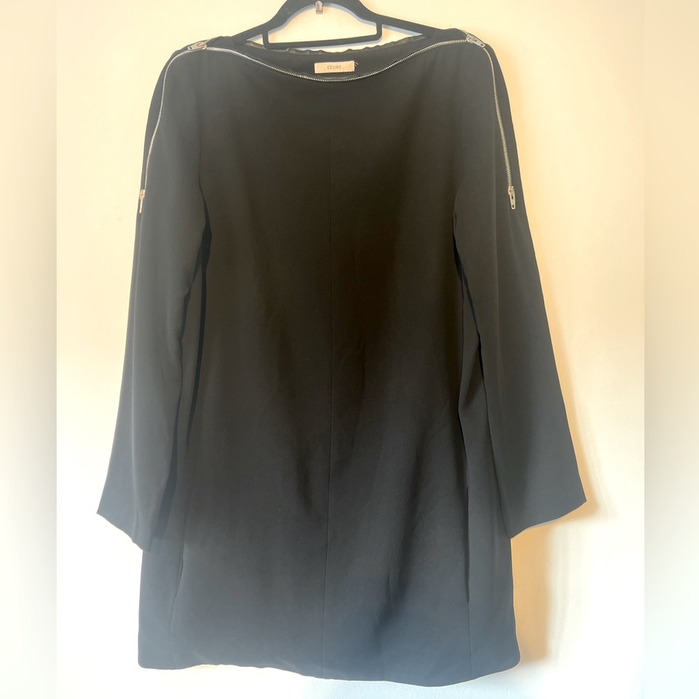 Vintage Céline Phoebe Philo Era L/S Black Wool Crepe Zippered Dress Size 42